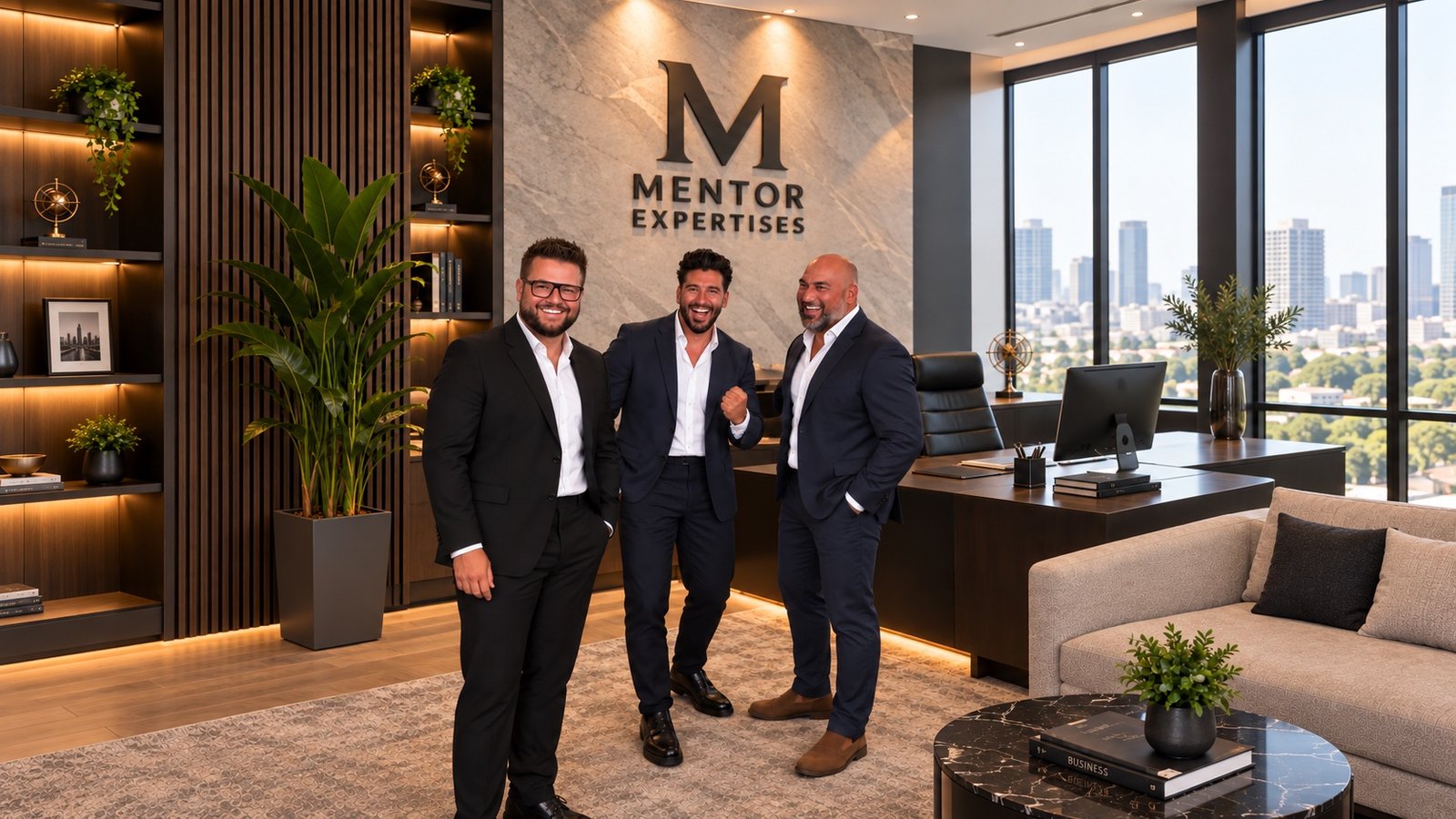 Les trois associés de Mentor Expertises : Florian à gauche, Julien au centre et Philippe à droite.